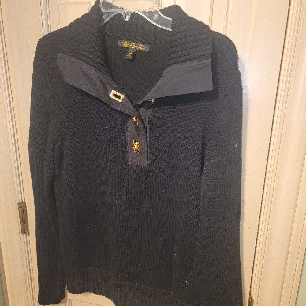 Misses sz L LRL Lauren Ralph Lauren black Sweater with Gold Latches Black label - Picture 2 of 8